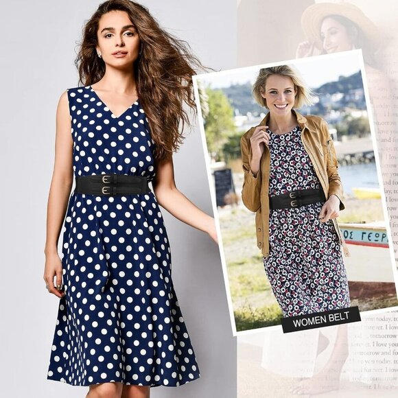 Women’s Elastic Leather Belt Wide Waist Dress Jean Fashion Accessory - Picture 5 of 6